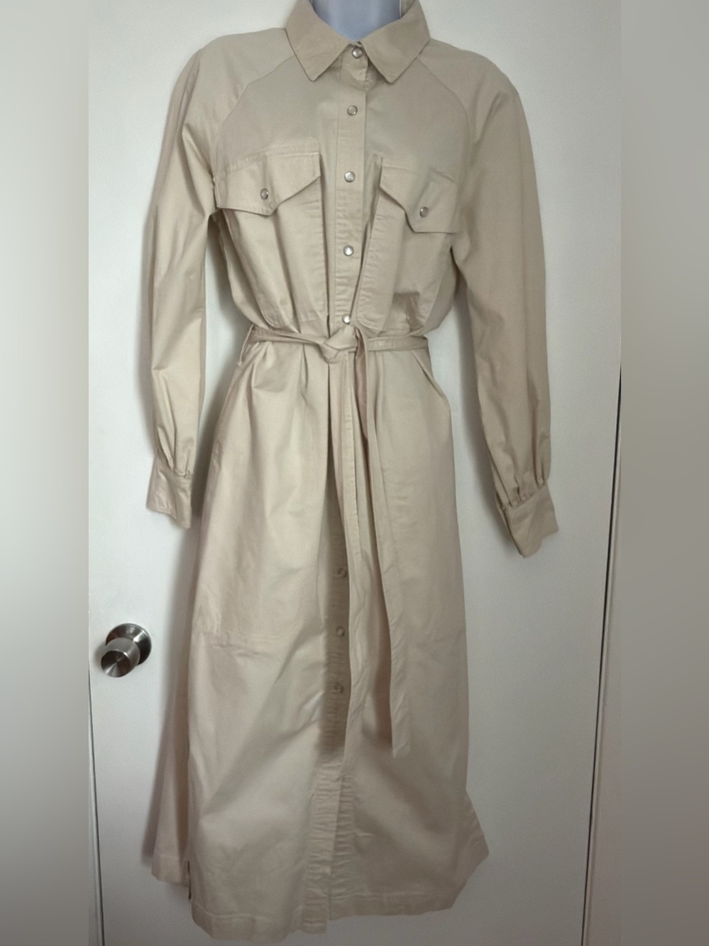 Banana Republic Twill Utility Midi Shirtdress Beige Medium